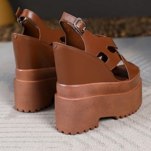 Summer New Retro Super High Wedges Heels Platform Peep Toe Cross-tied Buckle Strap Genuine Leather Women Gladiator Sandals 240306 in Saudi Arabia