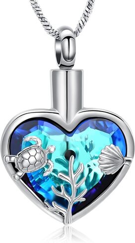 Yinplsmemory Sea Turtle Urn Necklaces for Ashes for Women Men Stainless Steel Crystal Heart Urn Locket Pendant Keepsake Memorial Cremation Jewelry in Saudi Arabia