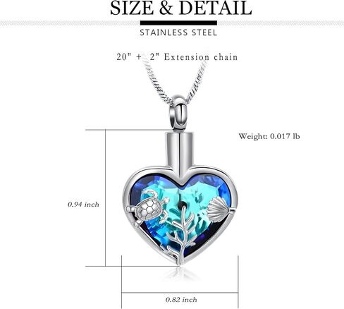 Yinplsmemory Sea Turtle Urn Necklaces for Ashes for Women Men Stainless Steel Crystal Heart Urn Locket Pendant Keepsake Memorial Cremation Jewelry in Saudi Arabia