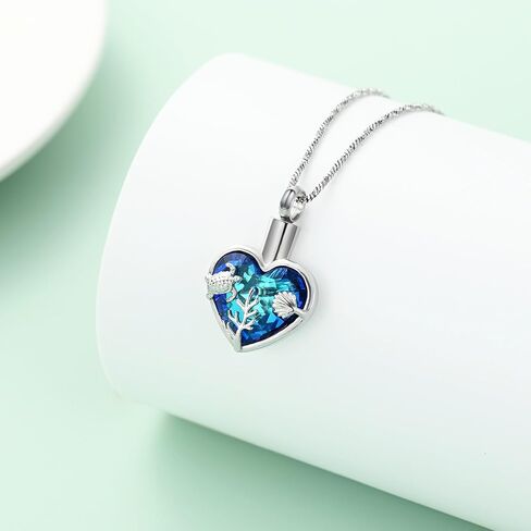 Yinplsmemory Sea Turtle Urn Necklaces for Ashes for Women Men Stainless Steel Crystal Heart Urn Locket Pendant Keepsake Memorial Cremation Jewelry in Saudi Arabia
