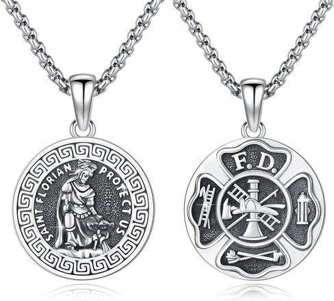 قلادة سانت فلوريان من الفضة الإسترليني عيار 925، قلادة رجال الإطفاء سانت فلوريان، مجوهرات تميمة القديس الراعي، هدية تحمينا للرجال والنساء، 20+2 بوصة in Kuwait