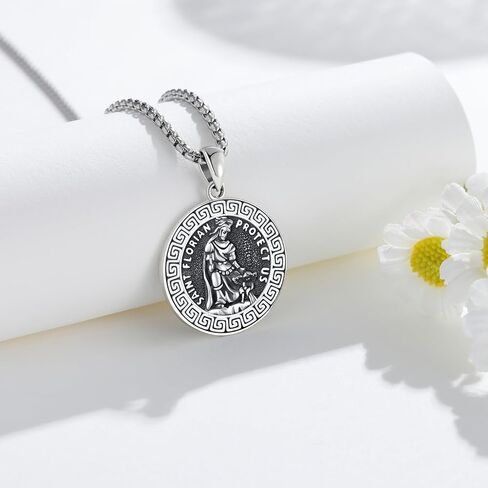 قلادة سانت فلوريان من الفضة الإسترليني عيار 925، قلادة رجال الإطفاء سانت فلوريان، مجوهرات تميمة القديس الراعي، هدية تحمينا للرجال والنساء، 20+2 بوصة in Kuwait