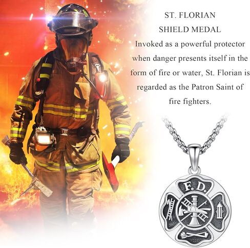 قلادة سانت فلوريان من الفضة الإسترليني عيار 925، قلادة رجال الإطفاء سانت فلوريان، مجوهرات تميمة القديس الراعي، هدية تحمينا للرجال والنساء، 20+2 بوصة in Kuwait