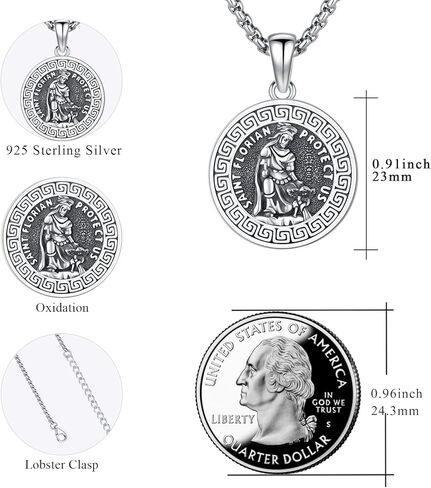 قلادة سانت فلوريان من الفضة الإسترليني عيار 925، قلادة رجال الإطفاء سانت فلوريان، مجوهرات تميمة القديس الراعي، هدية تحمينا للرجال والنساء، 20+2 بوصة in Kuwait