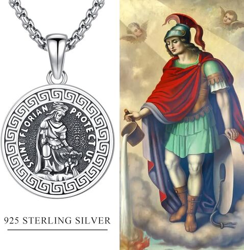 قلادة سانت فلوريان من الفضة الإسترليني عيار 925، قلادة رجال الإطفاء سانت فلوريان، مجوهرات تميمة القديس الراعي، هدية تحمينا للرجال والنساء، 20+2 بوصة in Kuwait