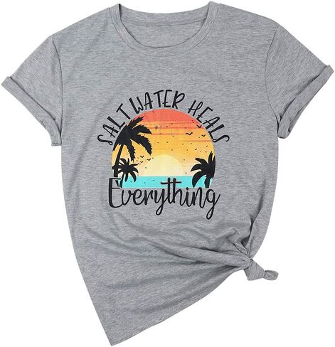 KIDDAD المياه المالحة يشفي كل شيء قميص المرأة هاواي أشجار النخيل الجرافيك تي شيرت الصيف عطلة الشاطئ تي شيرت بلايز in Kuwait