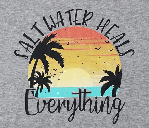 KIDDAD المياه المالحة يشفي كل شيء قميص المرأة هاواي أشجار النخيل الجرافيك تي شيرت الصيف عطلة الشاطئ تي شيرت بلايز in Kuwait