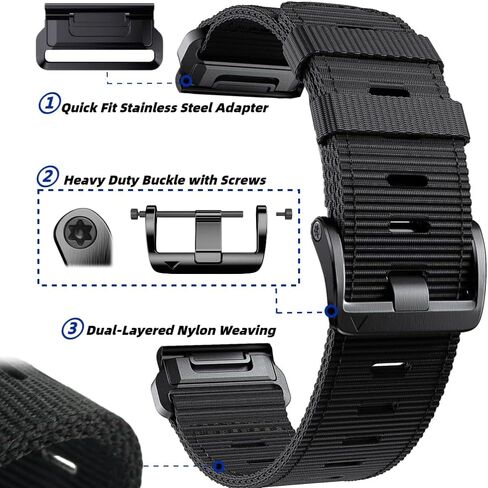 سوار ساعة 22 مم/ 26 مم لـ Garmin، حزام رياضي من النايلون متين للغاية وسريع التركيب لسلسلة fēnix/Forerunner/Approach/MARQ/quatix /D2 in Kuwait