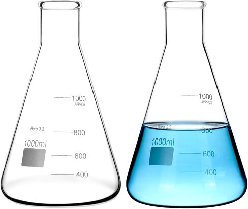 QWORK Erlenmeyer Flask Set, 2 Pcs 500ML Borosilicate Glass Conical Flasks with Narrow Mouth, Printed Scale, for Lab, Classroom, Kitchen, Craft, Home in Saudi Arabia