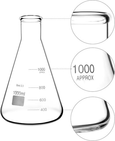 QWORK Erlenmeyer Flask Set, 2 Pcs 500ML Borosilicate Glass Conical Flasks with Narrow Mouth, Printed Scale, for Lab, Classroom, Kitchen, Craft, Home in Saudi Arabia
