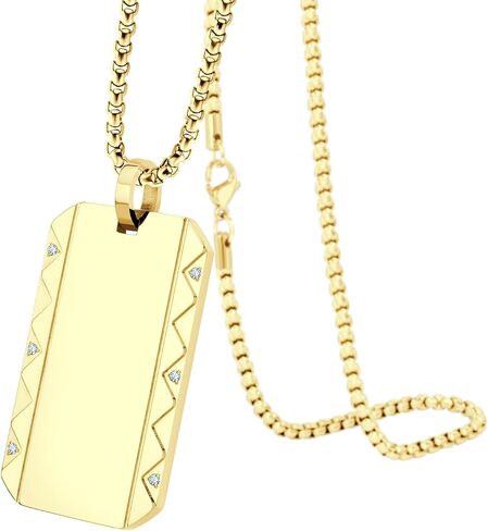 555Jewelry Stainless Steel Zigzag Patterned Dog Tag Necklace for Men with Cubic Zirconia Stones, 16-24 Inch Chain Link in Saudi Arabia