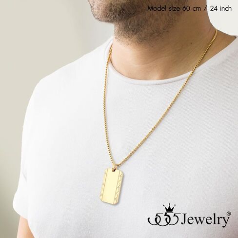 555Jewelry Stainless Steel Zigzag Patterned Dog Tag Necklace for Men with Cubic Zirconia Stones, 16-24 Inch Chain Link in Saudi Arabia