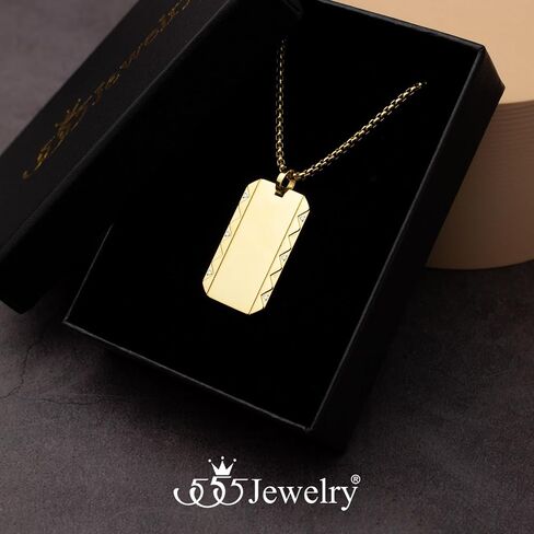 555Jewelry Stainless Steel Zigzag Patterned Dog Tag Necklace for Men with Cubic Zirconia Stones, 16-24 Inch Chain Link in Saudi Arabia