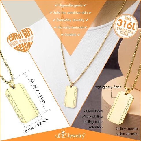 555Jewelry Stainless Steel Zigzag Patterned Dog Tag Necklace for Men with Cubic Zirconia Stones, 16-24 Inch Chain Link in Saudi Arabia