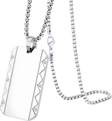 555Jewelry Stainless Steel Zigzag Patterned Dog Tag Necklace for Men with Cubic Zirconia Stones, 16-24 Inch Chain Link in Saudi Arabia