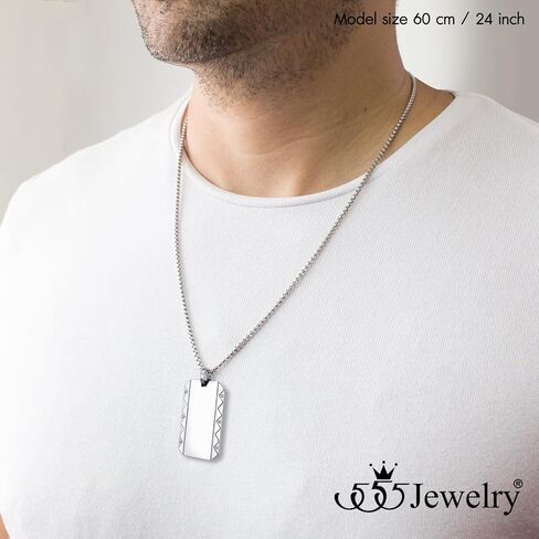 555Jewelry Stainless Steel Zigzag Patterned Dog Tag Necklace for Men with Cubic Zirconia Stones, 16-24 Inch Chain Link in Saudi Arabia