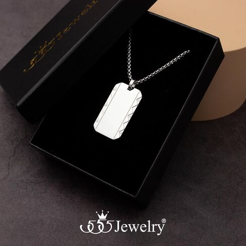 555Jewelry Stainless Steel Zigzag Patterned Dog Tag Necklace for Men with Cubic Zirconia Stones, 16-24 Inch Chain Link in Saudi Arabia