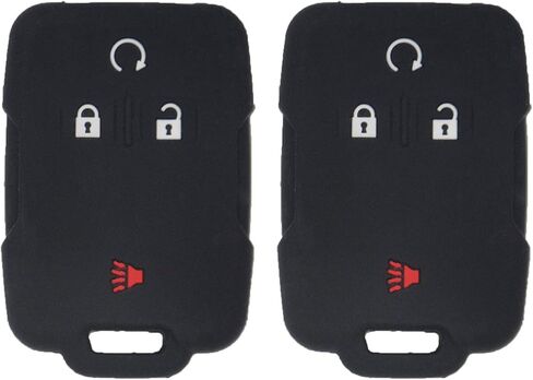 2pcs Silicone 4 Buttons Smart Key Fob Cover Remote Keyless Entry Bag Compatible with Chevrolet Silverado Colorado 2017 2018 M3N32337100 13577770 13577771 GMC Sierra Yukon Cadillac, Black+Blue in Kuwait