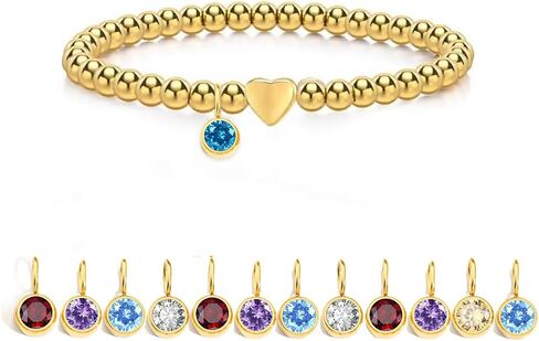 Gold Bracelets for Women Gold Heart Birthstone Bracelets Gold Beaded Bracelets Charm for Every Month Shiny Finish Jewellery Gifts for Women in Saudi Arabia