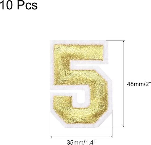 MECCANIXITY 10Pcs Number Patches Embroidered Decorative Repair Patches Iron on Patches Sew On Embroidered Applique Patches 1 Gold 2" Height for Clothes, Shoes, Hats, Backpacks, DIY in Saudi Arabia