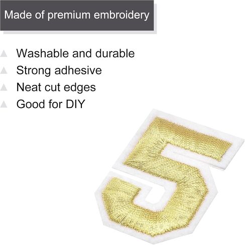 MECCANIXITY 10Pcs Number Patches Embroidered Decorative Repair Patches Iron on Patches Sew On Embroidered Applique Patches 1 Gold 2" Height for Clothes, Shoes, Hats, Backpacks, DIY in Saudi Arabia