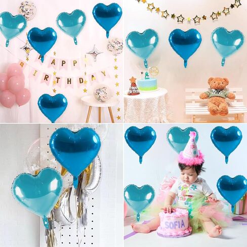 10 Pcs 20 Inch Blue Heart Balloons Foil Heart shaped Balloons Helium Mylar Balloons Foil Balloon for Women Kids Valentines Day Decoration Birthday Wedding Proposal Bridal Party Decor in Saudi Arabia