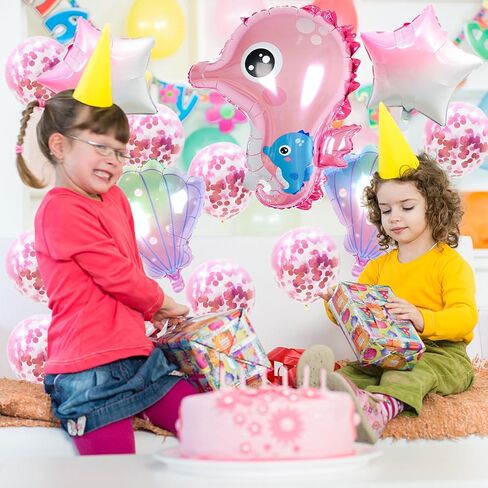 زينة عيد ميلاد فرس البحر للأولاد، بالونات شل، زينة حفلة عيد ميلاد تحت عنوان المحيط، بالونات نجمة وردية، بالونات شفافة مع قصاصات وردية، مخلوقات بحرية قابلة للنفخ in Saudi Arabia