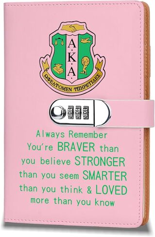 AKA Sorority Gift Leather Combination Lock Notebook for Women Girls Pink and Green Greek Sorority Journal Combination Lock Notebook Sisterhood Graduation Gift (behind you) in Kuwait