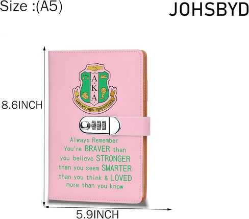 AKA Sorority Gift Leather Combination Lock Notebook for Women Girls Pink and Green Greek Sorority Journal Combination Lock Notebook Sisterhood Graduation Gift (behind you) in Kuwait