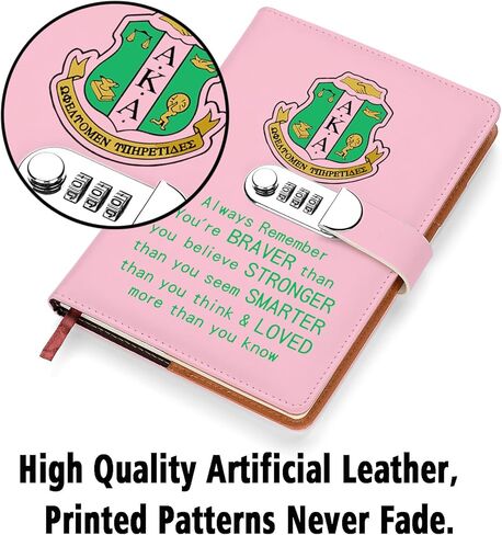 AKA Sorority Gift Leather Combination Lock Notebook for Women Girls Pink and Green Greek Sorority Journal Combination Lock Notebook Sisterhood Graduation Gift (behind you) in Kuwait