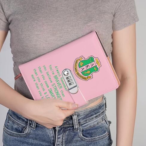 AKA Sorority Gift Leather Combination Lock Notebook for Women Girls Pink and Green Greek Sorority Journal Combination Lock Notebook Sisterhood Graduation Gift (behind you) in Kuwait