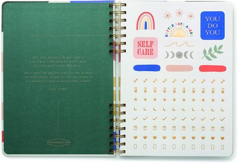 DesignWorks Ink Green Live Well Spiral Mindfulness Notebook Guided Gratitude and Wellness Journal Undated Daily Planner With Self Care and Activity Prompts and Stickers, 7.5" x 10.25 in Saudi Arabia