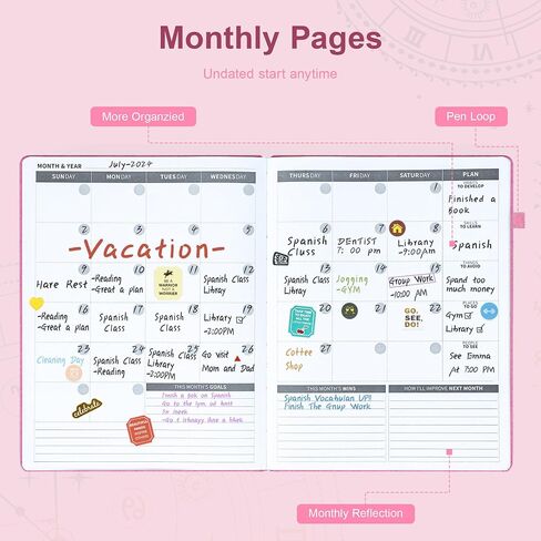 Ospelelf 2025 Planner Weekly And Monthly, 12 Months Leather Undated Daily Planner 2025-2026, 8.5 x 11 A4 Hardcover With Stickers and Pocket for Office Home School Supplies(Purple) in Saudi Arabia