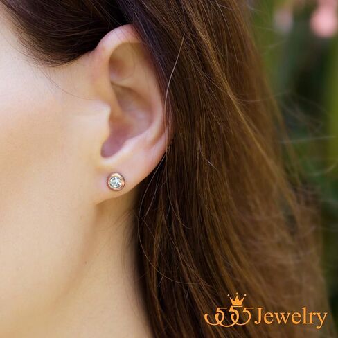 555Jewelry Womens Pair Round Circle Solitaire Cubic Zirconia Bezel Stud Earrings in Saudi Arabia