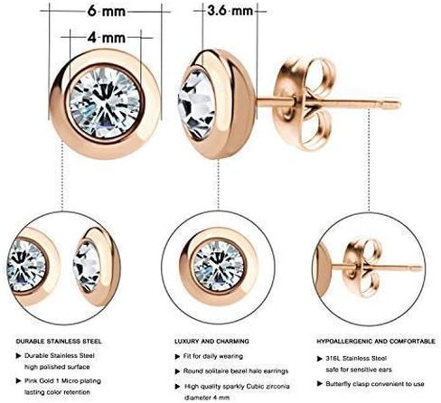 555Jewelry Womens Pair Round Circle Solitaire Cubic Zirconia Bezel Stud Earrings in Saudi Arabia