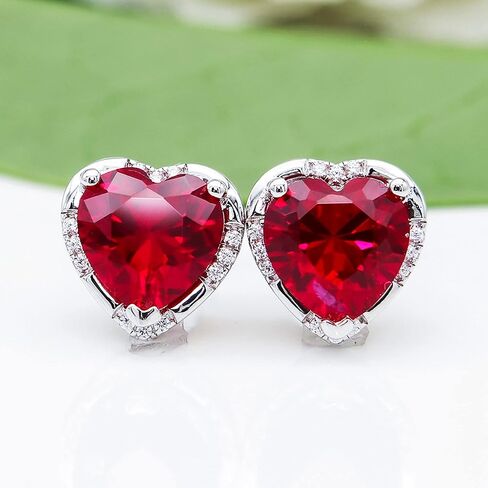 925 الفضة الاسترليني 4.5ct 8mm أقراط على شكل قلب روبي الزمرد الياقوت جمشت زركونيا الأذن مربط الأزياء الذهب الأبيض مطلي مجوهرات هدايا للنساء in Kuwait