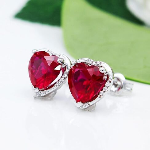 925 الفضة الاسترليني 4.5ct 8mm أقراط على شكل قلب روبي الزمرد الياقوت جمشت زركونيا الأذن مربط الأزياء الذهب الأبيض مطلي مجوهرات هدايا للنساء in Kuwait