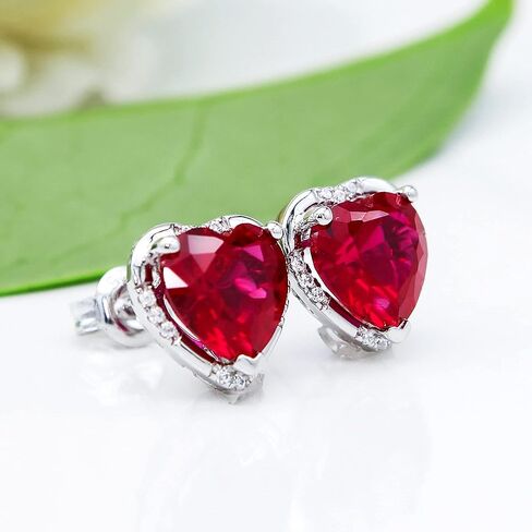 925 الفضة الاسترليني 4.5ct 8mm أقراط على شكل قلب روبي الزمرد الياقوت جمشت زركونيا الأذن مربط الأزياء الذهب الأبيض مطلي مجوهرات هدايا للنساء in Kuwait