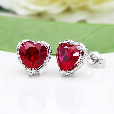 925 الفضة الاسترليني 4.5ct 8mm أقراط على شكل قلب روبي الزمرد الياقوت جمشت زركونيا الأذن مربط الأزياء الذهب الأبيض مطلي مجوهرات هدايا للنساء in Kuwait