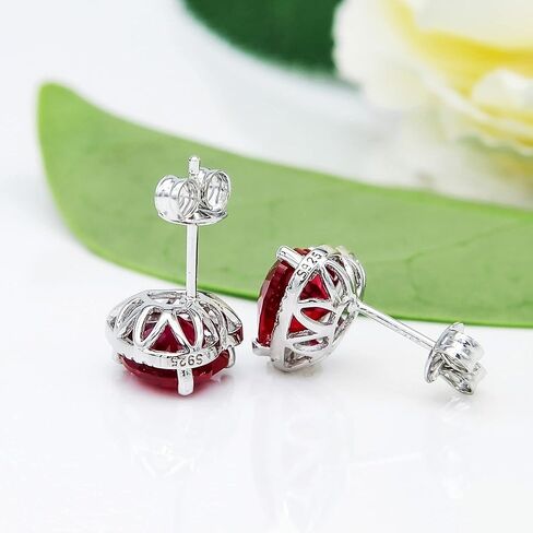 925 الفضة الاسترليني 4.5ct 8mm أقراط على شكل قلب روبي الزمرد الياقوت جمشت زركونيا الأذن مربط الأزياء الذهب الأبيض مطلي مجوهرات هدايا للنساء in Kuwait