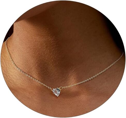 Kyerlyn Diamond Necklaces for Women, Dainty Leaf Necklace 14K Gold/Silver Plated CZ Heart Pendant Necklace Simple Flower Choker Necklaces Elegant Everyday Jewelry Gift in Saudi Arabia