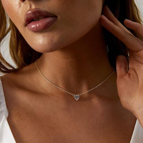 Kyerlyn Diamond Necklaces for Women, Dainty Leaf Necklace 14K Gold/Silver Plated CZ Heart Pendant Necklace Simple Flower Choker Necklaces Elegant Everyday Jewelry Gift in Saudi Arabia
