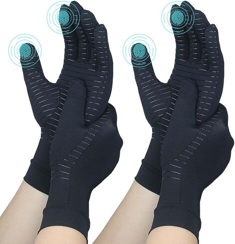 2 Pairs Full Finger Copper Arthritis Gloves with Touchscreen Tip, Compression Gloves for Women Men, Relief for Rheumatoid, Osteoarthritis, Carpal Tunnel, Hand Pain, Tendonitis, Computer Typing (S) in Saudi Arabia