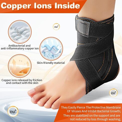 Ankle Brace for Men Women - Adjustable Foot Brace for Sprained Ankle Injury Recovery, Copper Ankle Support Stabilizer with Metal Springs Support for Basketball Volleyball Football Running in Saudi Arabia