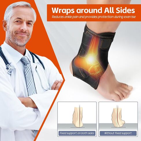 Ankle Brace for Men Women - Adjustable Foot Brace for Sprained Ankle Injury Recovery, Copper Ankle Support Stabilizer with Metal Springs Support for Basketball Volleyball Football Running in Saudi Arabia