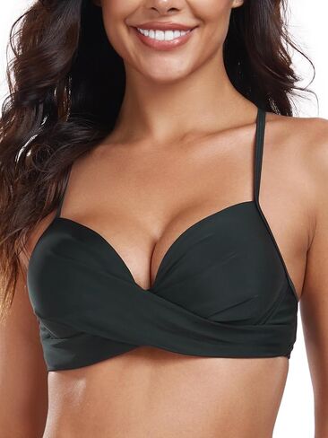 Women's Push Up Bikini Top Twist Front Ruched Underwire Molded Soft Pads Bikini Swimsuit Top in Saudi Arabia
