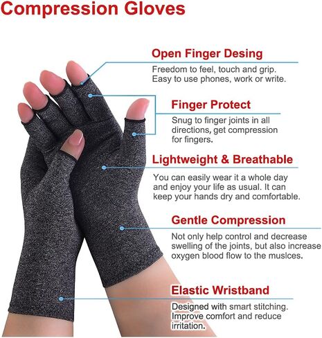 Donfri 2 Pairs Arthritis Compression Gloves Fingerless Gloves for Women Men,Arthritis Pain Relief,Rheumatoid Arthritis,Osteoarthritis, Raynauds, Carpal Tunnel Relief (Anti-Slip, S) in Saudi Arabia