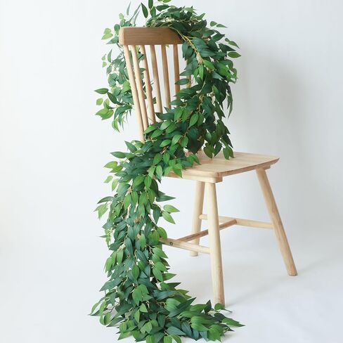 Mizii Artificial Vines Garland 10 Feet Faux Italian Ruscus Vine Greenery Garland Silk Green Leaves Decoration Fake Plants Greenery for Table Centerpieces Home Room Wall Wedding Arch Decor (10 feet) in Saudi Arabia
