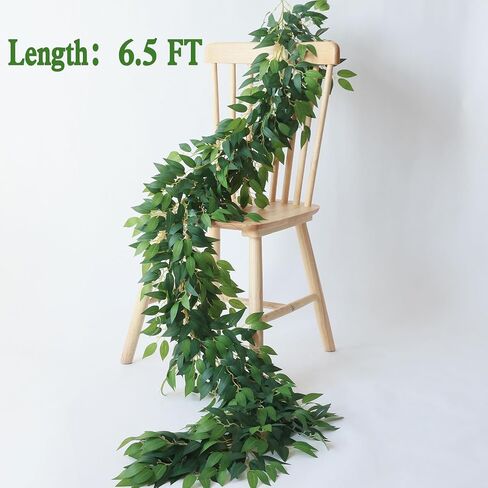 Mizii Artificial Vines Garland 10 Feet Faux Italian Ruscus Vine Greenery Garland Silk Green Leaves Decoration Fake Plants Greenery for Table Centerpieces Home Room Wall Wedding Arch Decor (10 feet) in Saudi Arabia