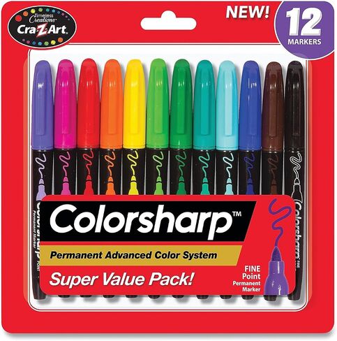Cra-Z-Art Colorsharp Permanent Markers, Fine Bullet Tip, Assorted Colors, 12/Set (4461024) in Saudi Arabia